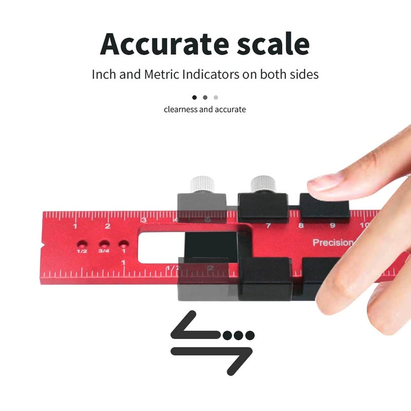Aluminum Alloy Scribing Ruler Anti Slip Woodworking Tool with Stop Red - Image 3